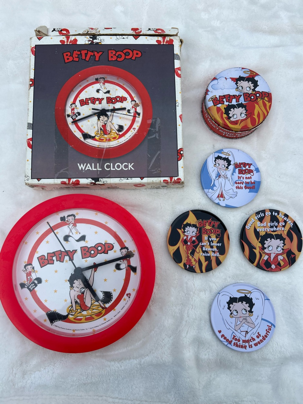 Betty Boop Red and White Wall Clock and Coaster Set